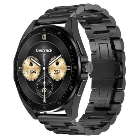 Fastrack Radiant FX1 Luxury Metal Smartwatch with 3.6 cm AMOLED Display, SingleSync BT Calling, Functional Crown - Steel